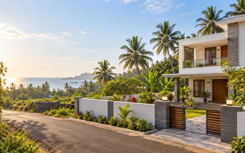 A home surrounded by tropical greenery on the Kanyakumari coast