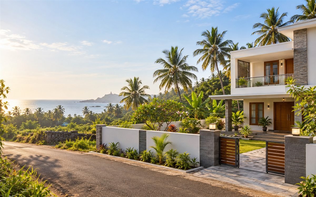 A home surrounded by tropical greenery on the Kanyakumari coast